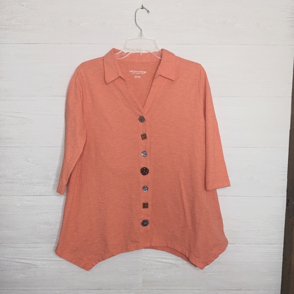 Soft Surroundings Danielle Button Top Size -  PL Apricot Brandy Color - Picture 4 of 8